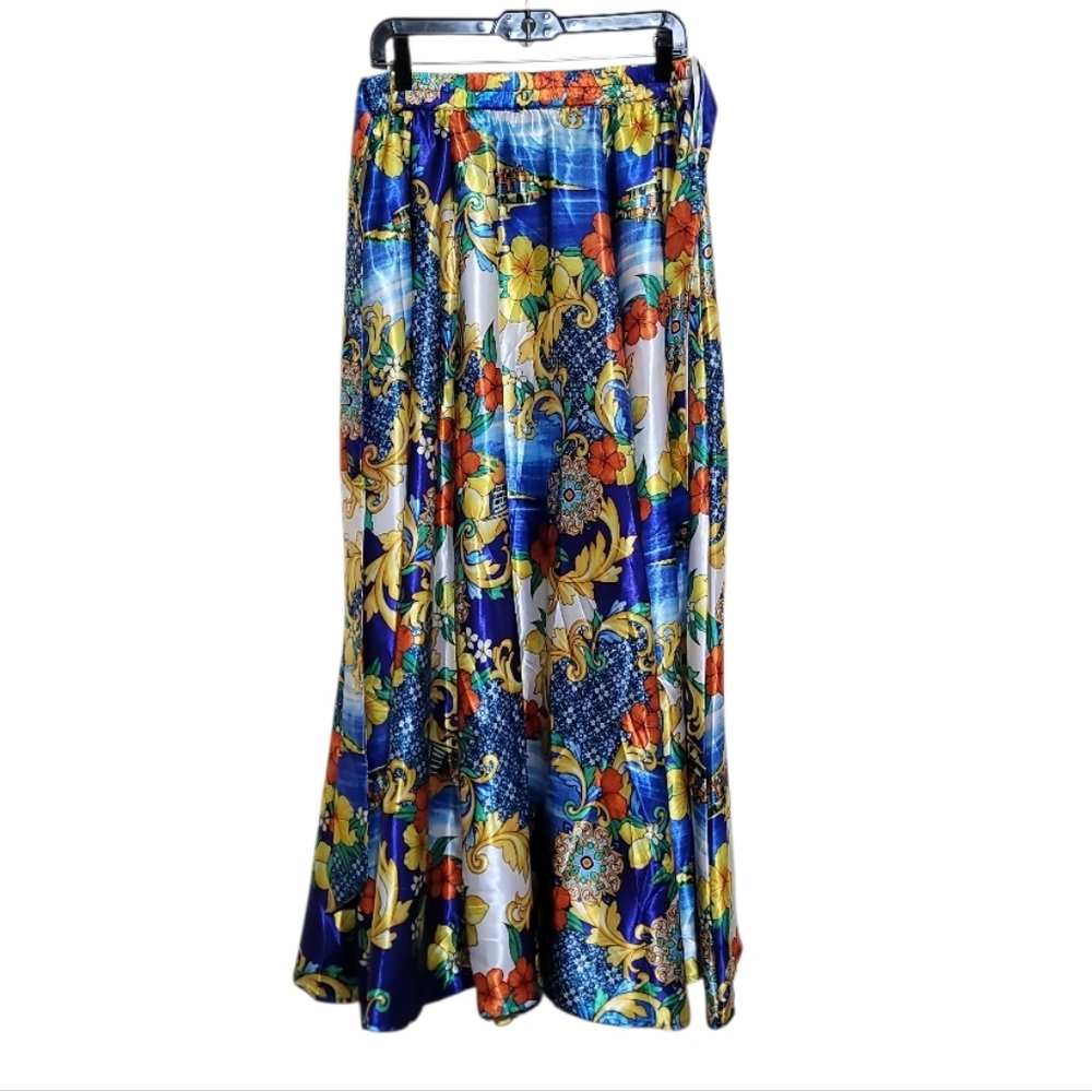 Her Style Blue Floral Multicolor Belted Maxi Skirt - Women Size Xlarge - Picture 5 of 10